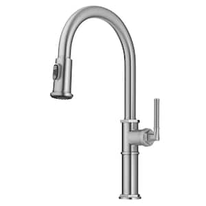 Sellette Traditional Industrial Pull-Down Single Handle Kitchen Faucet in Spot-Free Stainless Steel