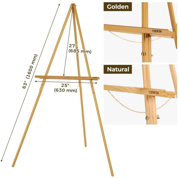 3-Pieces Upgraded Gold Wooden Tripod Easel Stand for Sign, Poster