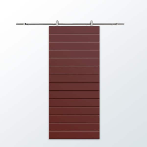 CALHOME 30 in. x 80 in. Maroon Painted Composite MDF Paneled Interior Sliding Barn Door with Hardware Kit