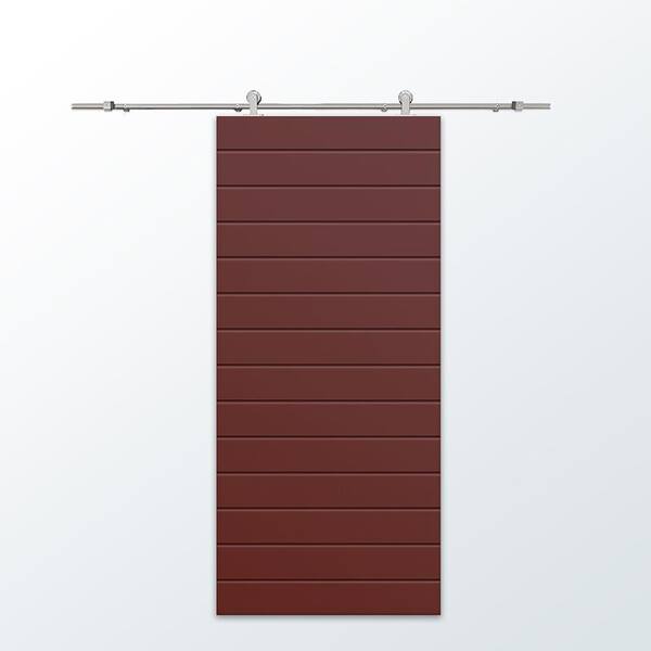 CALHOME 42 in. x 84 in. Maroon Painted Composite MDF Paneled Interior Sliding Barn Door with Hardware Kit