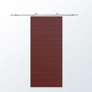 42 in. x 96 in. Maroon Stained Composite MDF Paneled Interior Sliding Barn Door with Hardware Kit