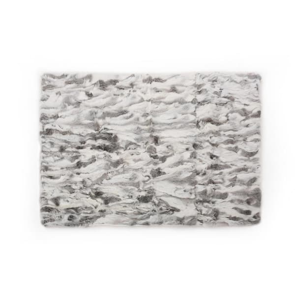 Akers Grey and White Faux Fur Throw Blanket