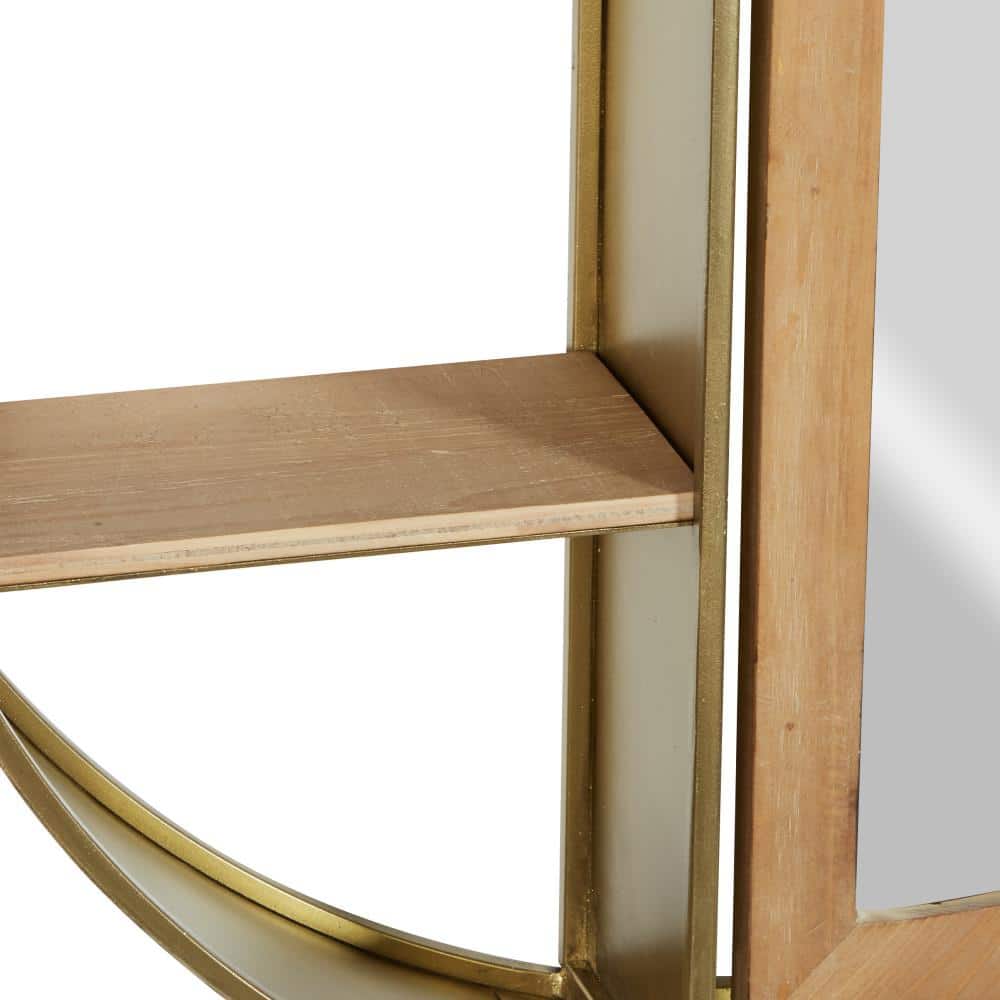 Elegant White and Gold 28" Floating Wooden Wall Shelf with Mirror