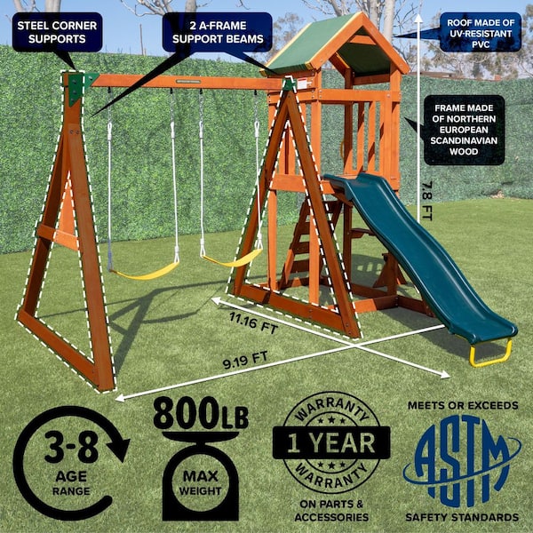 SPORTSPOWER Scottsdale Wood Swing Set with Slide, Sandbox and