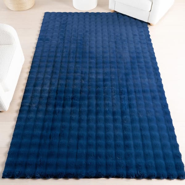 Ivana Checkered Plush Cloud Washable Navy  5 ft. x 8 ft. Indoor Area Rug