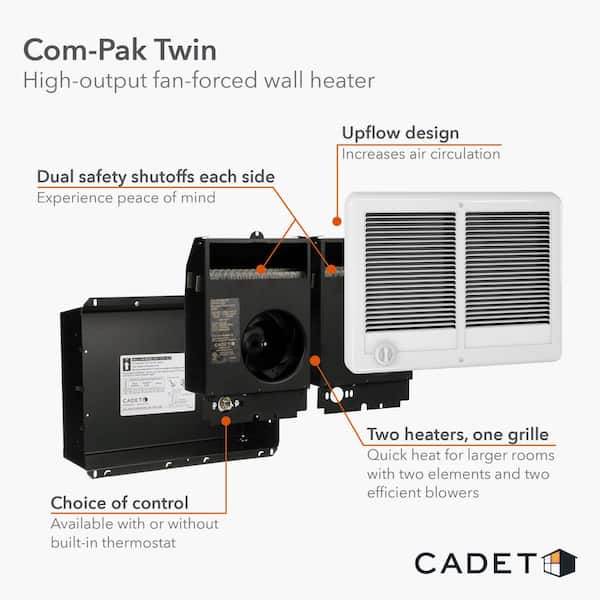 Cadet 240/208-volt 3,000/2,250-watt Com-Pak Twin In-wall Fan