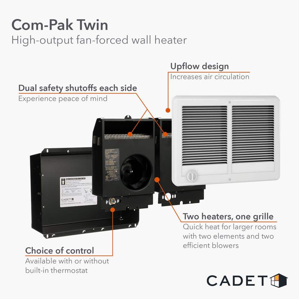 Black Twin Fan-Forced Electric Wall Heater with Thermostat