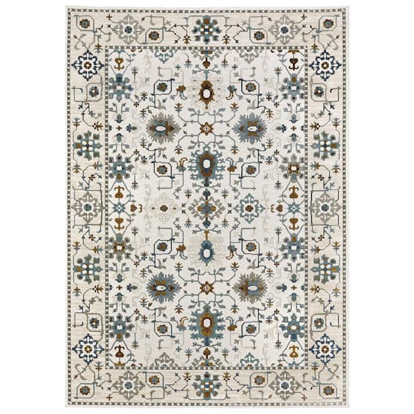 8 ft. x 11 ft. Ivory And Blue Oriental Area Rug