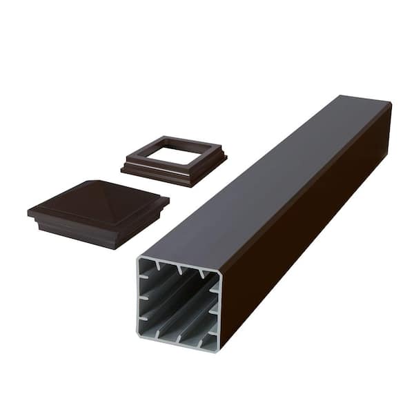 Fiberon CountrySide 5 in. x 5 in. x 45 in. Simply Brown Capped Composite Beveled Post Sleeve Kit with Cap and Skirt