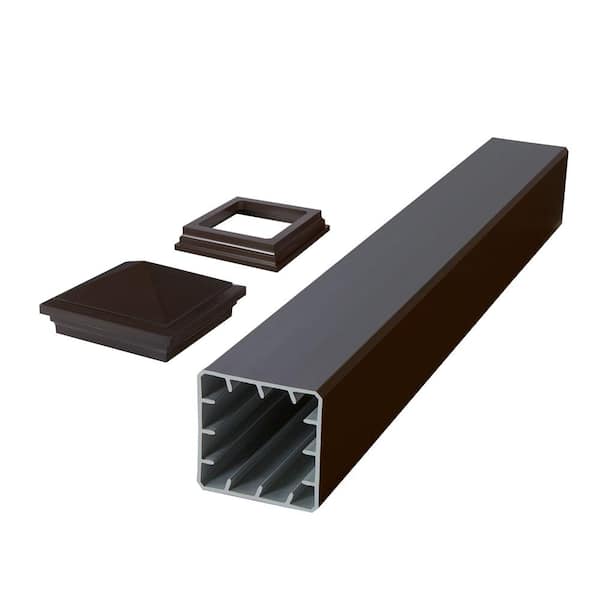 Fiberon CountrySide 5 in. x 5 in. x 39 in. Simply Brown Capped Composite Beveled Post Sleeve with Cap and Skirt