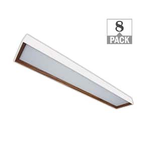 4 ft. x 8 in. White with Walnut Wood Interior LED Flush Mount 3000 Lumens Adjustable CCT Kitchen Lighting (8-Pack)