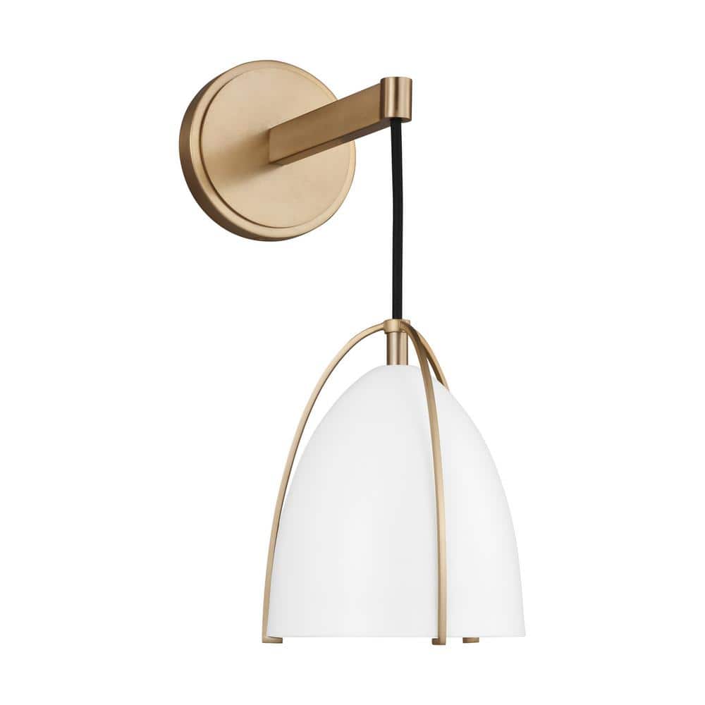 Satin Brass Outdoor Dimmable Wall Sconce with Matte White Shade