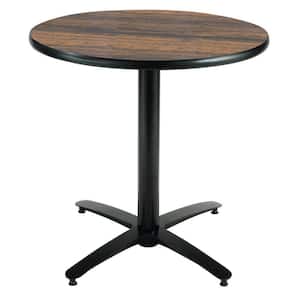 Mode 30 in. Round Walnut Wood Laminate Dining Table with Black X-Shaped Steel Frame (Seats 2)
