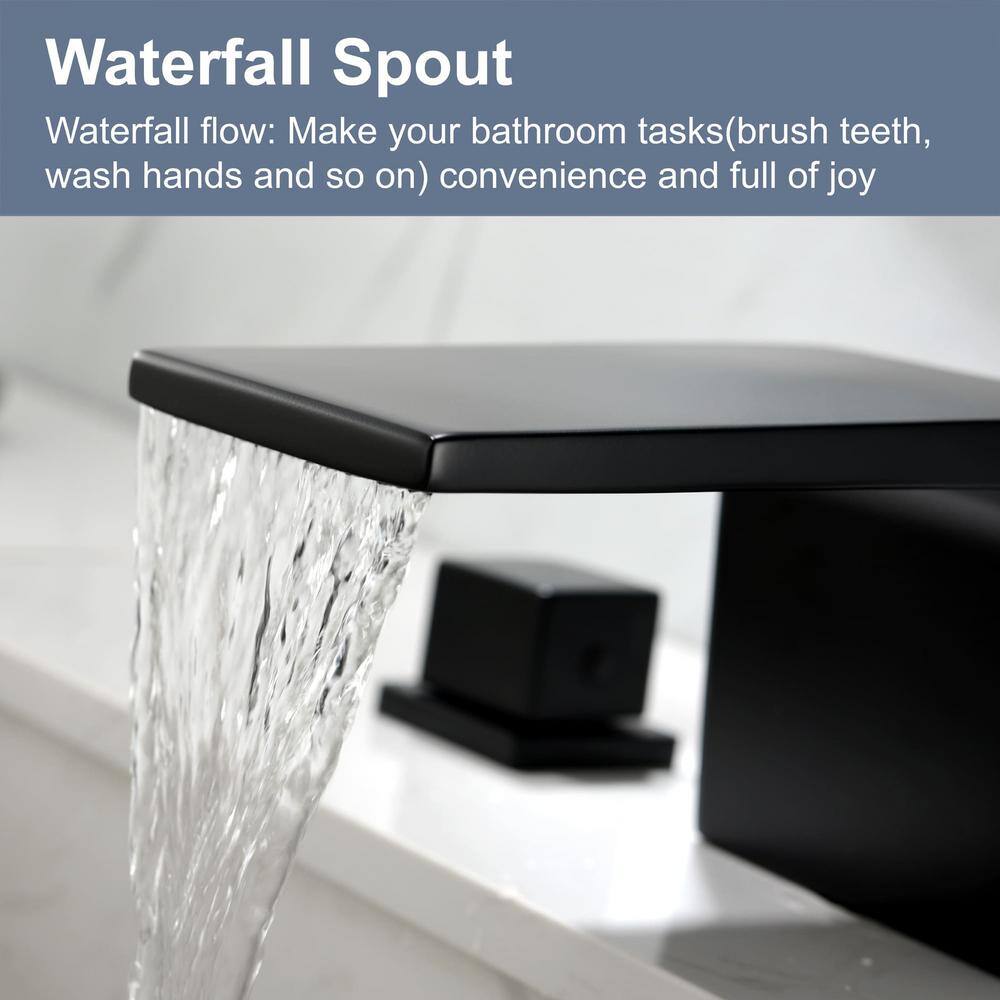 Matte Black Brass Waterfall Roman Tub Faucet with Dual Knob Handles