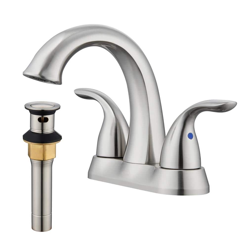 Brushed Nickel 2-Handle Centerset Bathroom Faucet with Pop-Up Drain