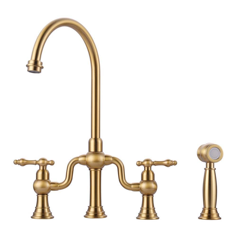 AVITAS Brass Double Handle Deck Mounted Bridge Kitchen Faucet with
