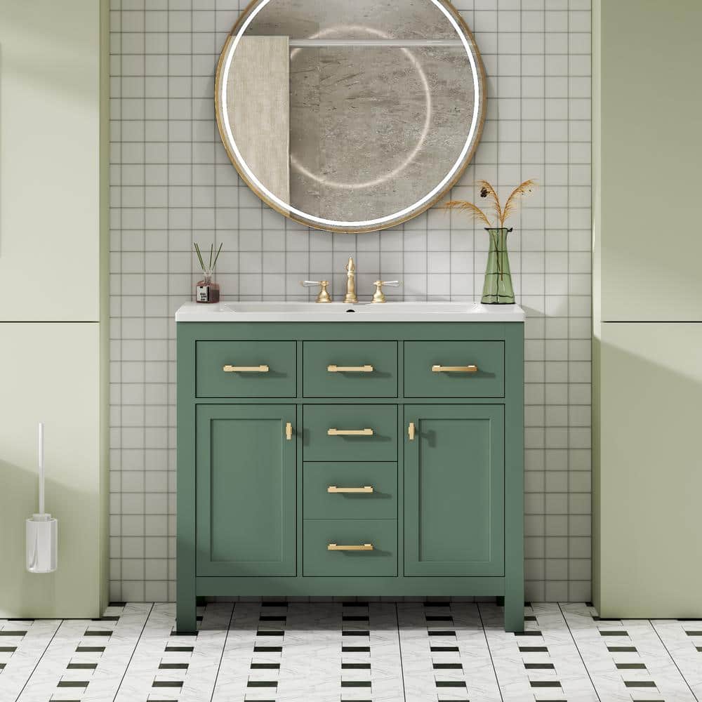 36 in. W x 18 in. D x 34 in. H Freestanding Bath Vanity in Green with White