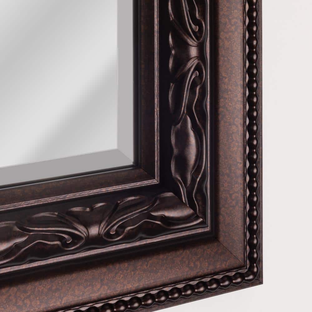Bronze Rectangular Beveled Wall Mirror with Embossed Frame