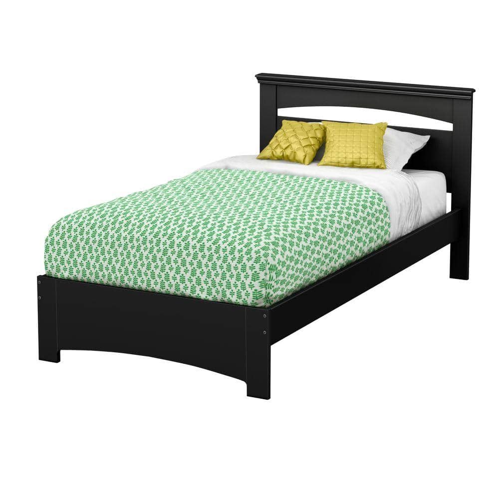 Black Twin Wood Platform Bed with Headboard and Drawer