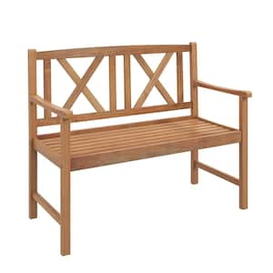 Patio Acacia Wood 2-Person Slatted Bench Outdoor Loveseat Chair Garden Natural