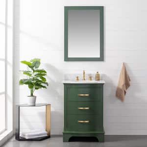 Monroe 24 in. W x 22 in. D x 34 in. H Bath Vanity in Evergreen with White Marble Top with White Sink
