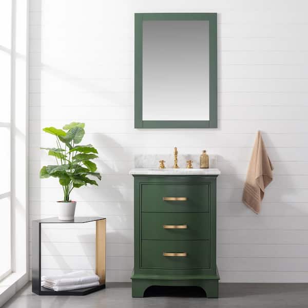 SUDIO Monroe 24 in. W x 22 in. D x 34 in. H Bath Vanity in Evergreen with White Marble Top with White Sink