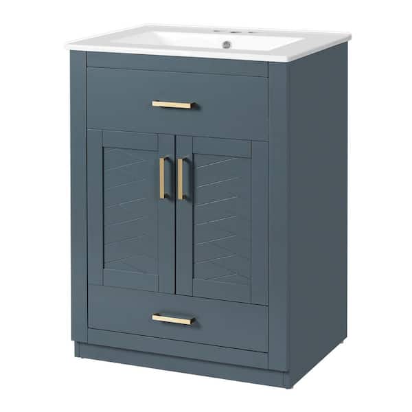 Ziyudura 24 in. Single Sink Freestanding Blue Bath Vanity with