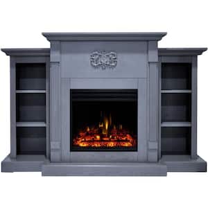 Classic 72.3 in. Freestanding Electric Fireplace in slate blue with Deep Log Insert