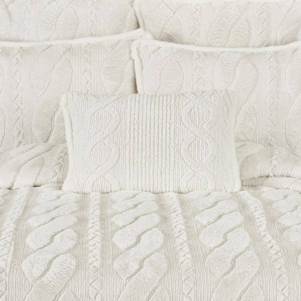 Winter White Rectangular Cable Knit Boudoir Throw Pillow