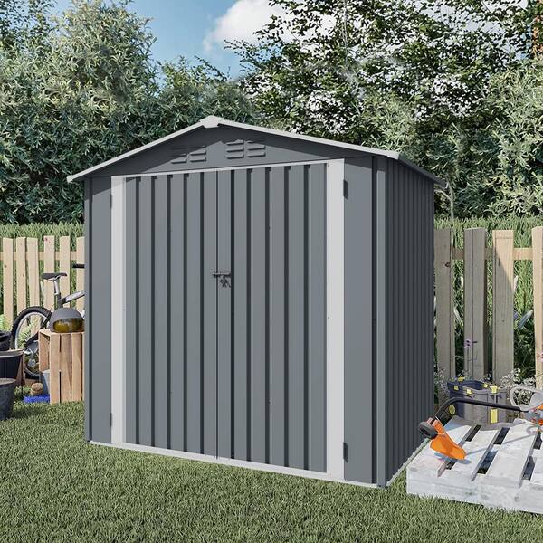Unbranded - 6 ft. W x 4 ft. D Storage Metal Shed with Sliding Doors and Air Vent for Outdoor to Store Bikes, Tools, Grey(24 sq. ft.)
