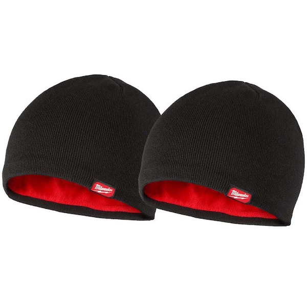 Men's Black Fleece-Lined Beanie Cap (2-Pack)