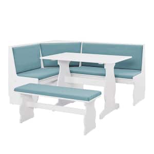 Ember 3-Piece L-Shaped White and Blue Wood Top Nook Dining Room Set Seats 5