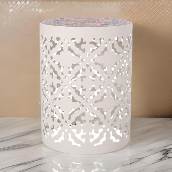 Benjara 14 in. White Round Wooden Top End Table
