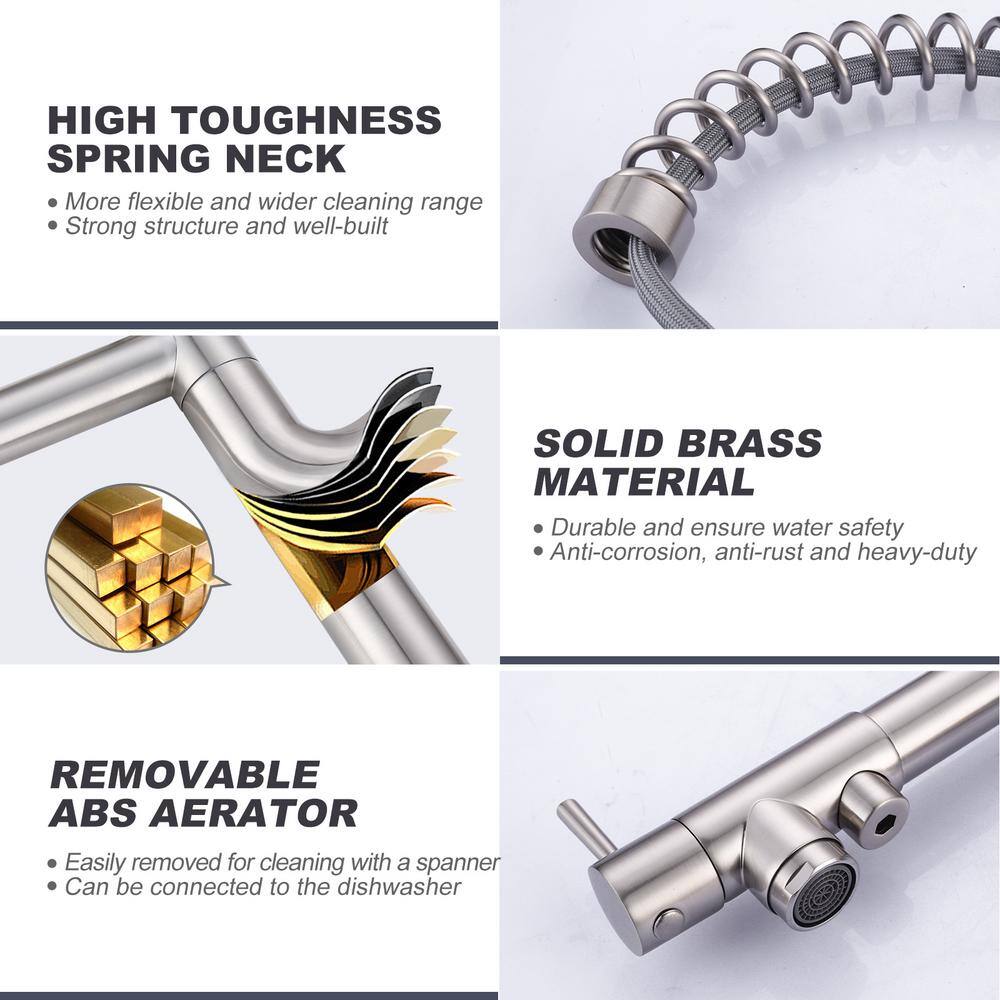 Brushed Nickel Double Handle Pull-Down Kitchen Faucet with Spray