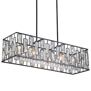 5-Light Black Rectangular Island Chandelier with Faceted Crystals