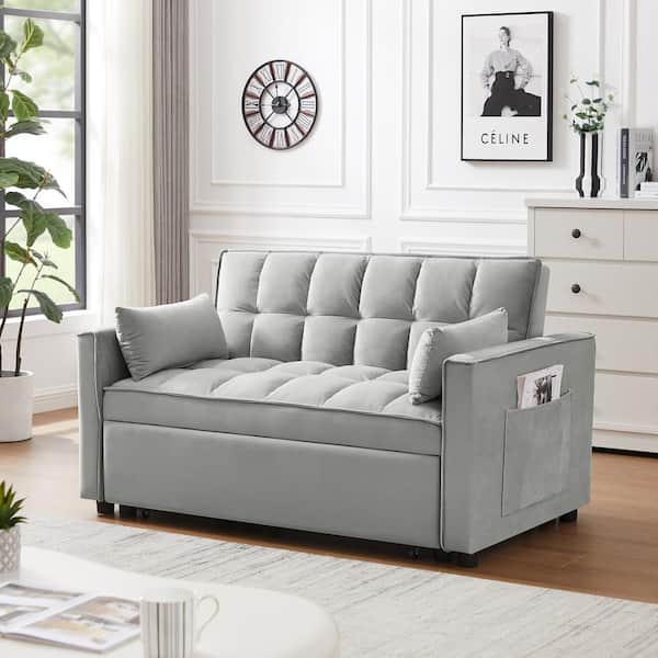 Elegant Adjustable Sofa Sleeper Silver-Gray Fabric Three-in-One Lounger