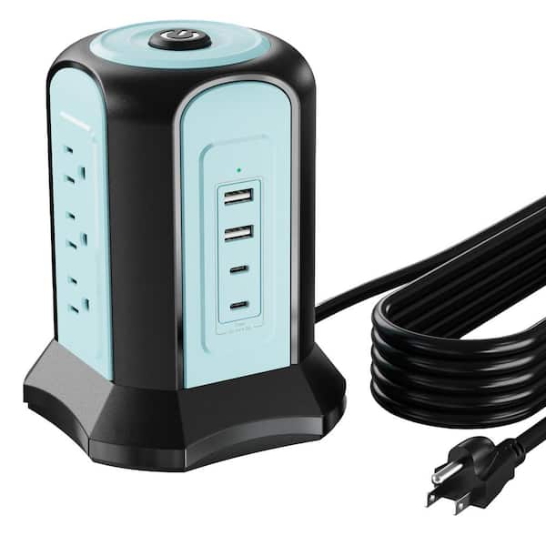 Multiple Outlets 10 ft. Extension Cord 9-Outlet 1080 Joules, 3 Prong Surge Protector with 4 USB Ports 2 USB C