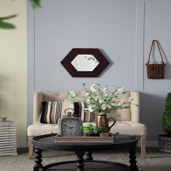Unbranded 21.5 in. W x 18.5 in. H Solid Wood Frame Dark Brown Hexagon Mirror, Wall Decor for Living Room, Bathroom Hallway