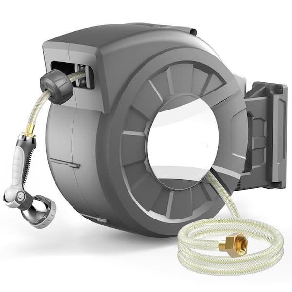 Any Length Lock Slow Return System Hose Reel Wall Mounted 1/2 in. x 125 ft. 10 Spray Pattern 180° Swivel Bracket