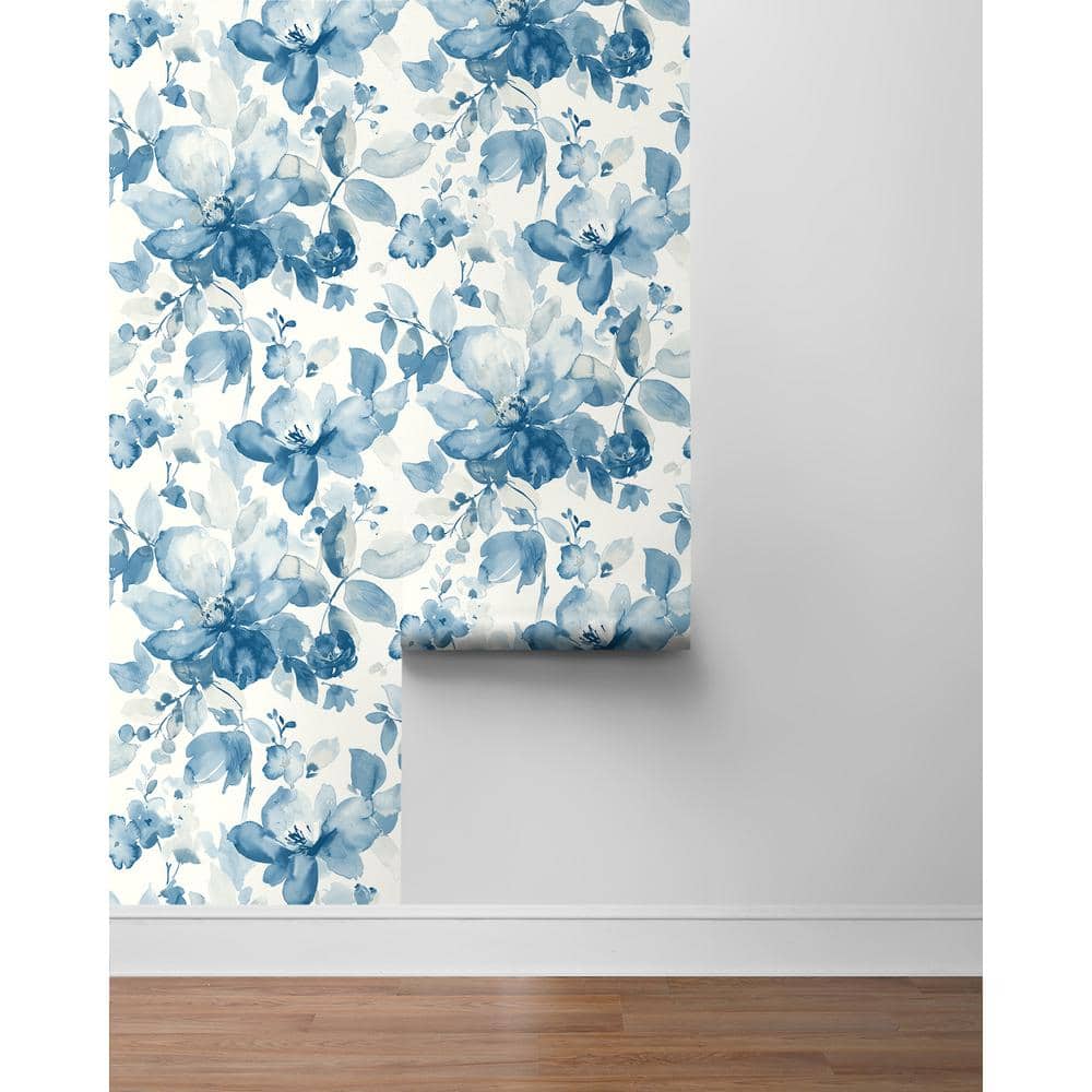 Bluestone Watercolor Garden Floral Pre-pasted Matte Wallpaper Roll