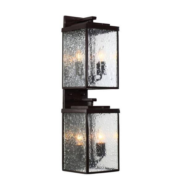 Varaluz Mission You 4-Light Glossy Bronze Outdoor Wall Lantern Sconce with Pressed Glass