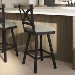 Snyder 27 in. Light Beige and Grey Boucle Polyester/Black Metal/Beige Distressed Wood Swivel Counter Stool