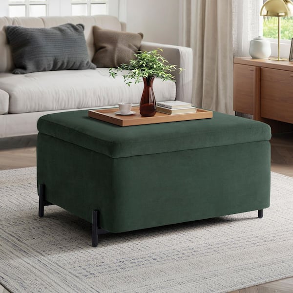 Lifestyle Solutions Knoxville Green Velvet Large Storage Ottoman