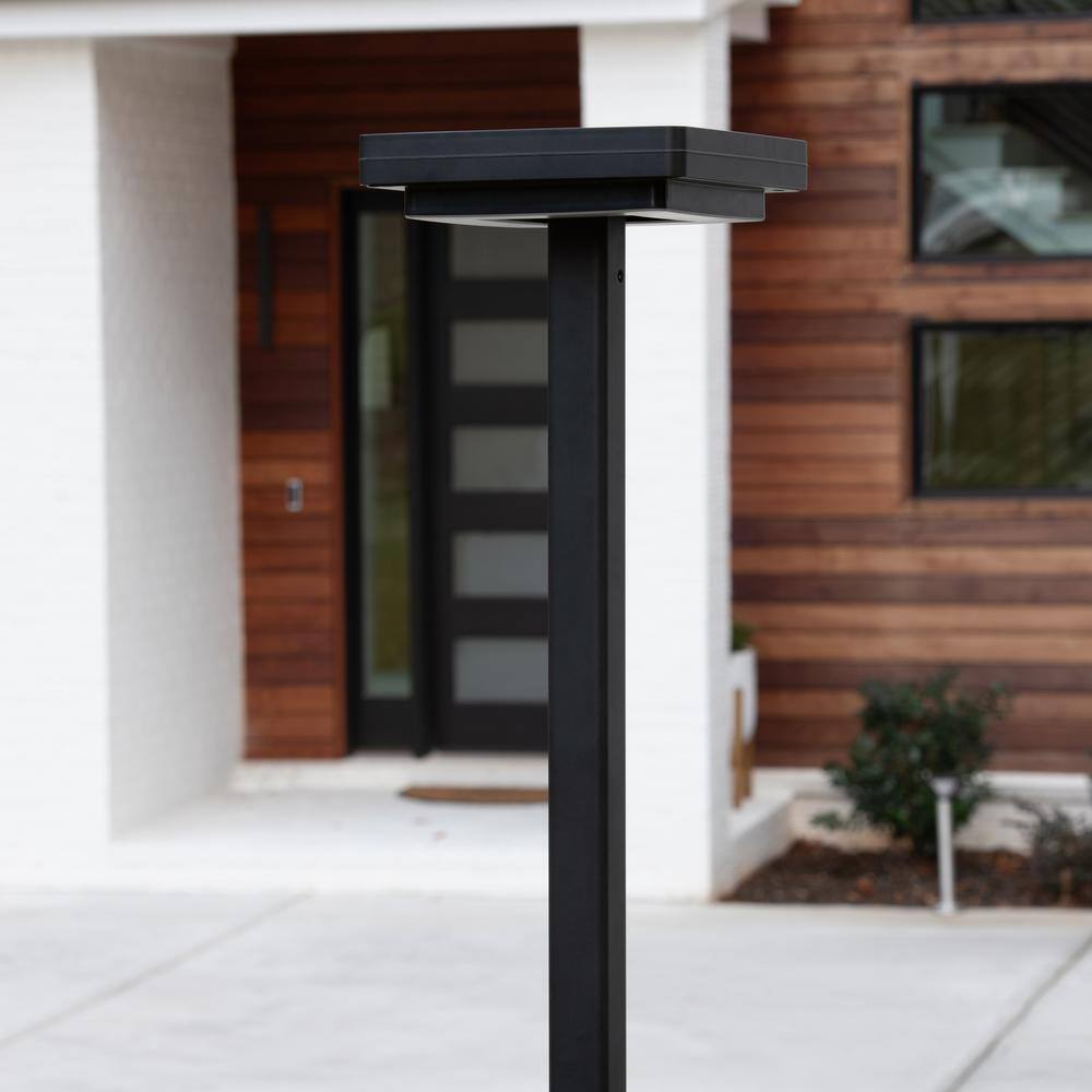 Contemporary Black Aluminum 99" LED Solar Lamp Post
