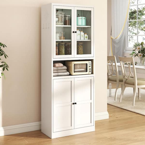 Metal Kitchen Pantry Cabinet-72 in. Tall Storage with Adjustable Shelves in White, Heavy-Duty Stainless-Steel Frame