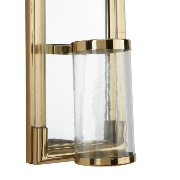 Litton Lane Gold Stainless Steel Geometric Pillar Wall Sconce with Mirror  Backing 041308 - The Home Depot