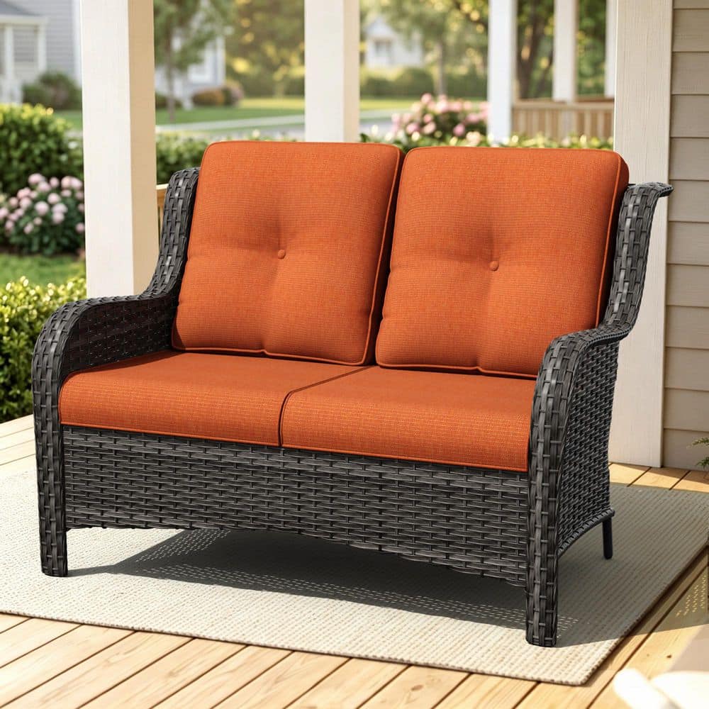 JOYSIDE Brown Wicker Outdoor Couch Patio Loveseat Deep Seating