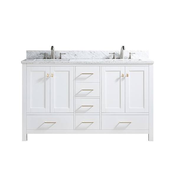 Hlihome 36 in. H x 60 in. W x 22 in. D Bath Vanity in White with Marble Top in Carrara White and White Double Basin