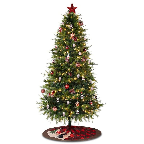 7.5 ft. Pre-Lit LED Artificial Christmas Tree with Red Tree Skirt and Ornaments