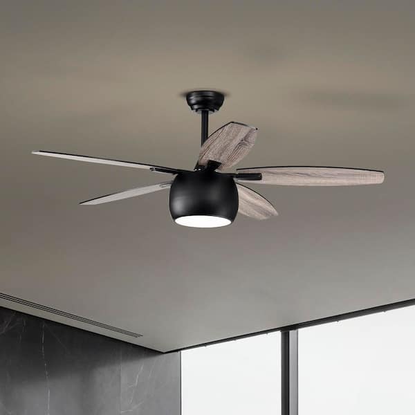 52 in. Integrated LED Indoor Matte Black 5-Blade Reversible Ceiling Fan with Light Kit and Remote Control